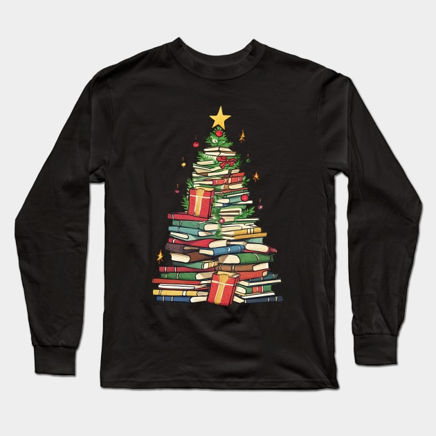 Bookworm Christmas Tree books Long Sleeve T-Shirt by VisionDesigner